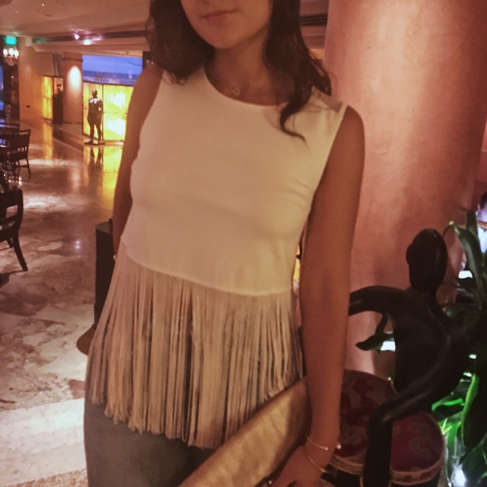 Pink/Cream Fringe Crop